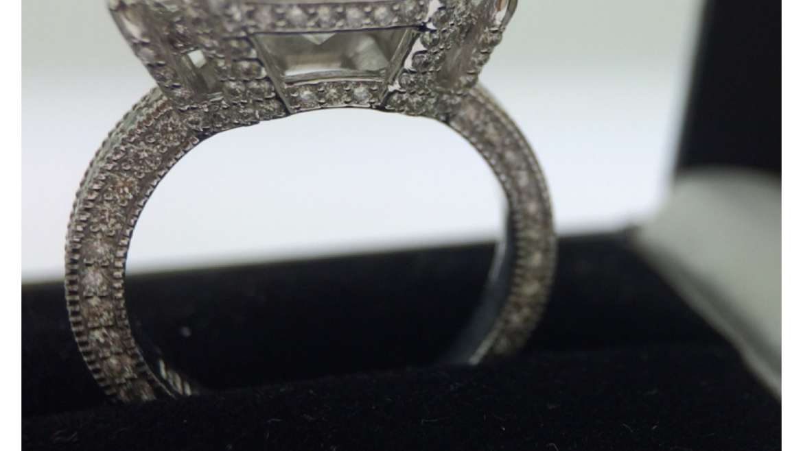 Cushion cut & Half Moon Diamond Engagement Ring