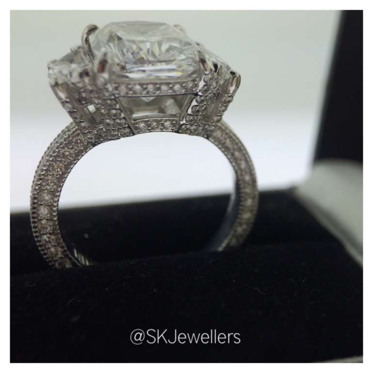 Cushion cut & Half Moon Diamond Engagement Ring