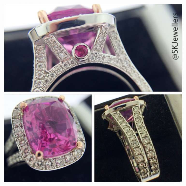 8.22ct Cushion cut Pink Sapphire statement ring