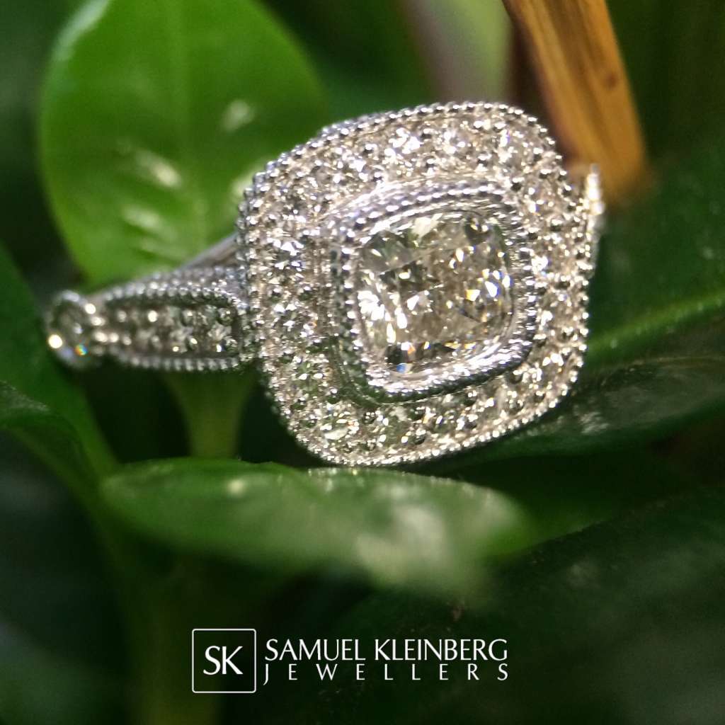 vintage halo cushion engagement ring