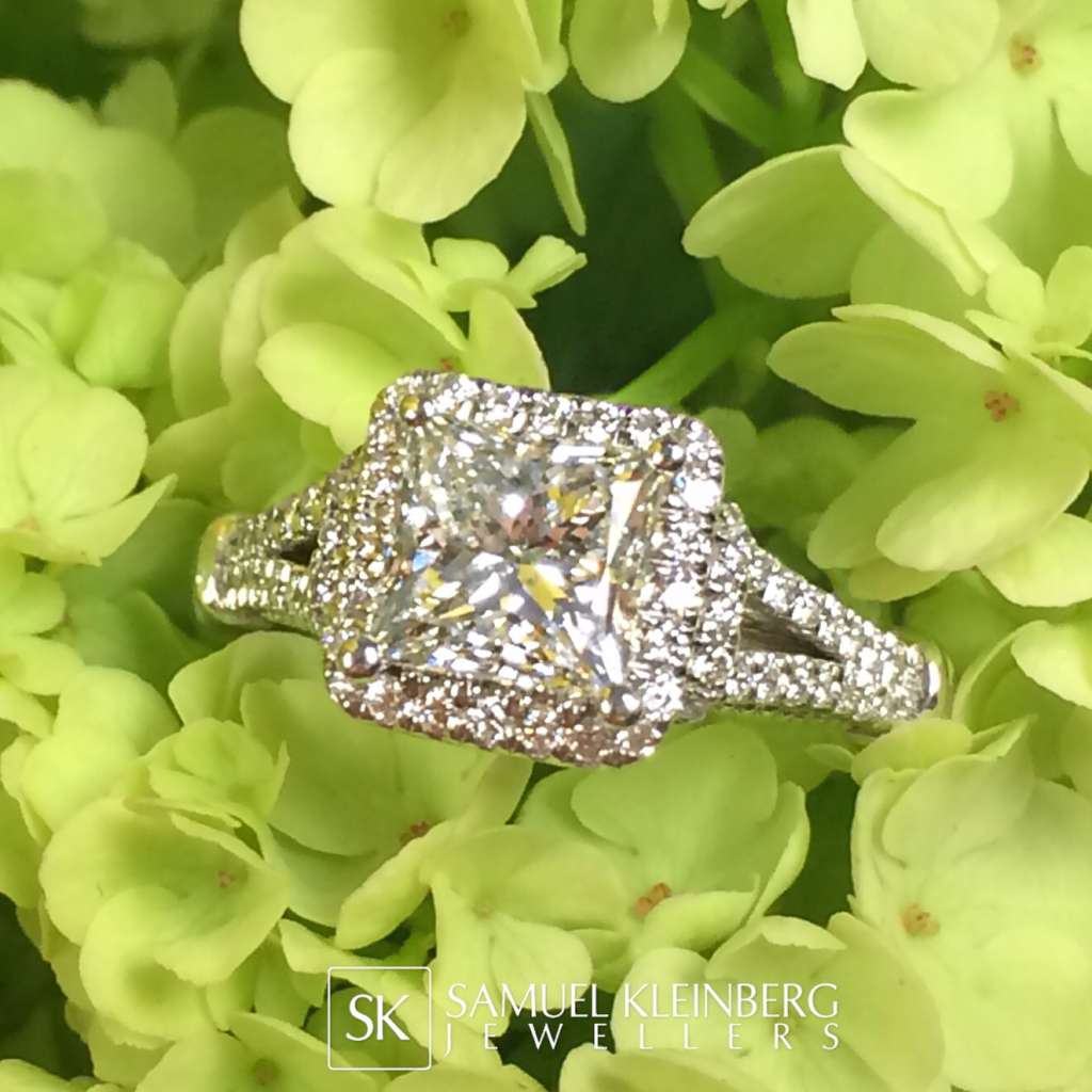 Princess diamond halo engagement ring