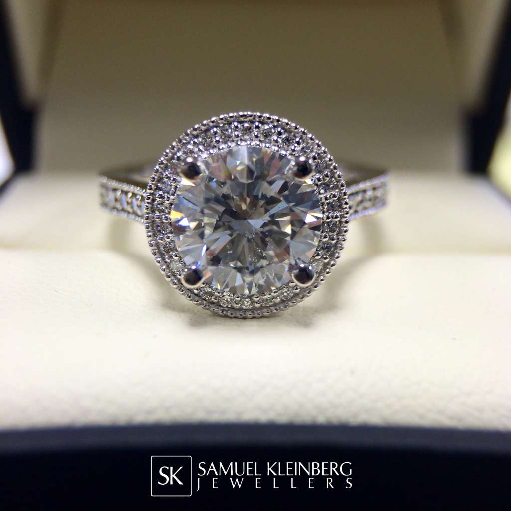 vintage milgrain halo engagement ring