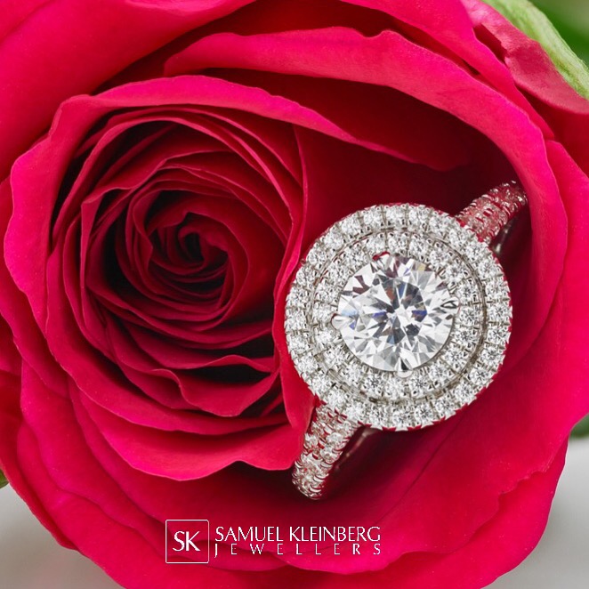 double diamond halo engagement ring