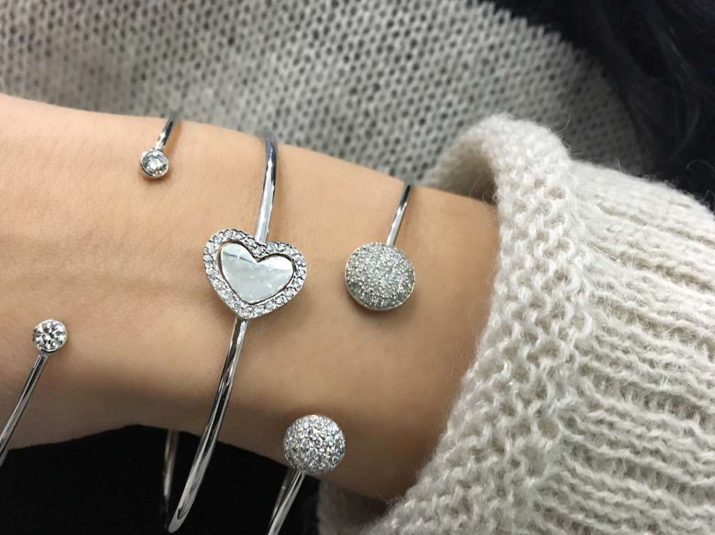 heart and diamond pave bangles