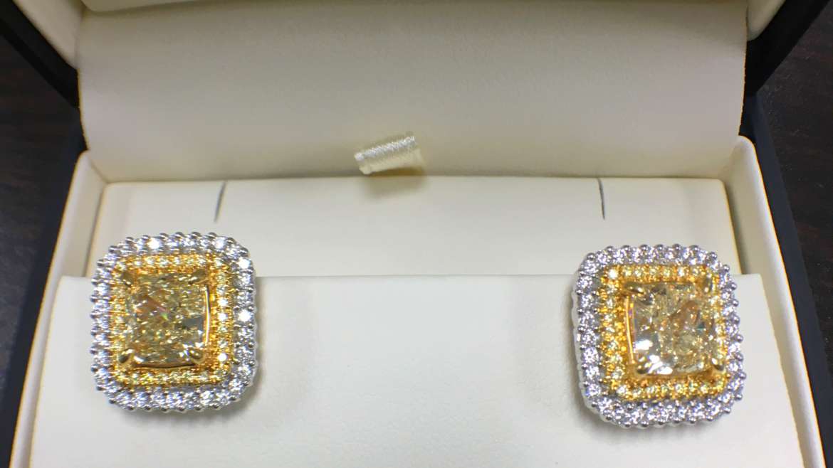 Fancy Yellow Diamond Halo Earrings