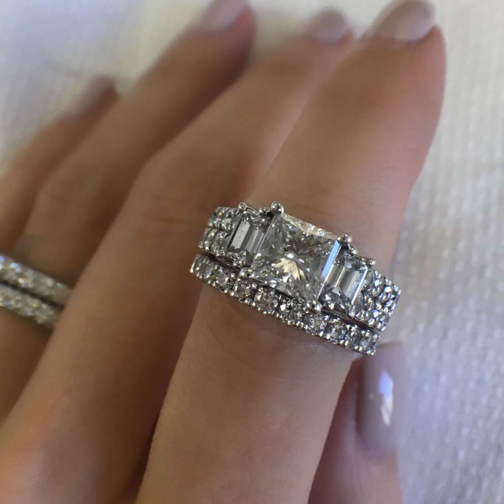 Princess cut and baguette engagement ring