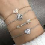 diamond heart, arrow and flower bracelets