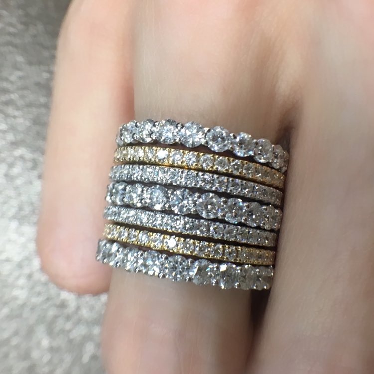 white and yellow gold diamond stacking rings