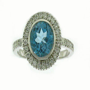 Round Blue Topaz & Diamond Ring