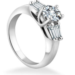 Round Brilliant Ring with Side Baguette Diamonds