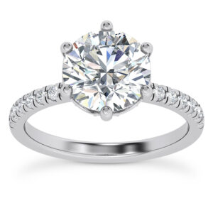 6 Prong Round Diamond Scalloped Diamond Hidden Halo Engagement Ring