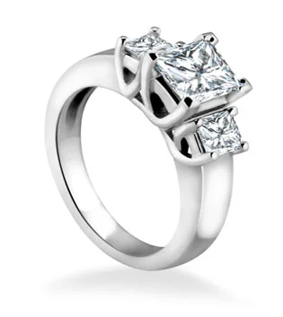 Three-Stone Ring Setting: Princess Cut Past Present Future Diamond Ring